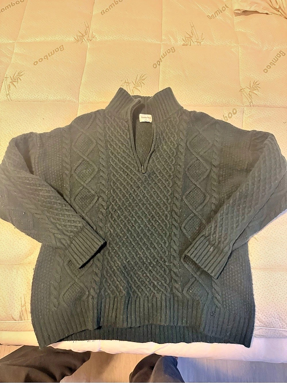 Aritzia Cable Knit Quarter-Zip Sweater in Green